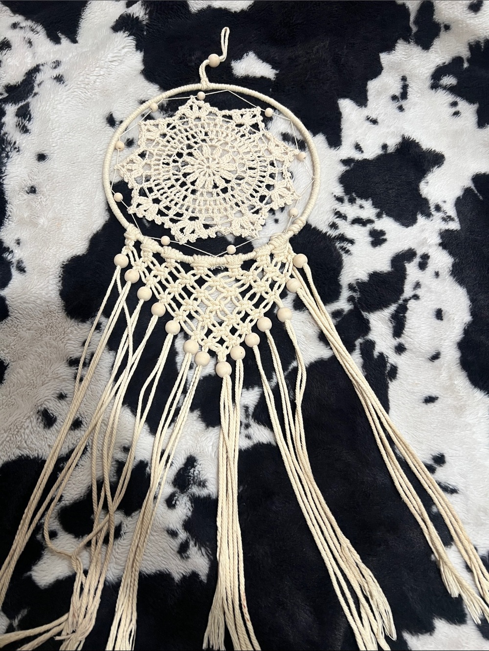 Handmade Crochet Dreamcatcher Wall Hanging in Cream